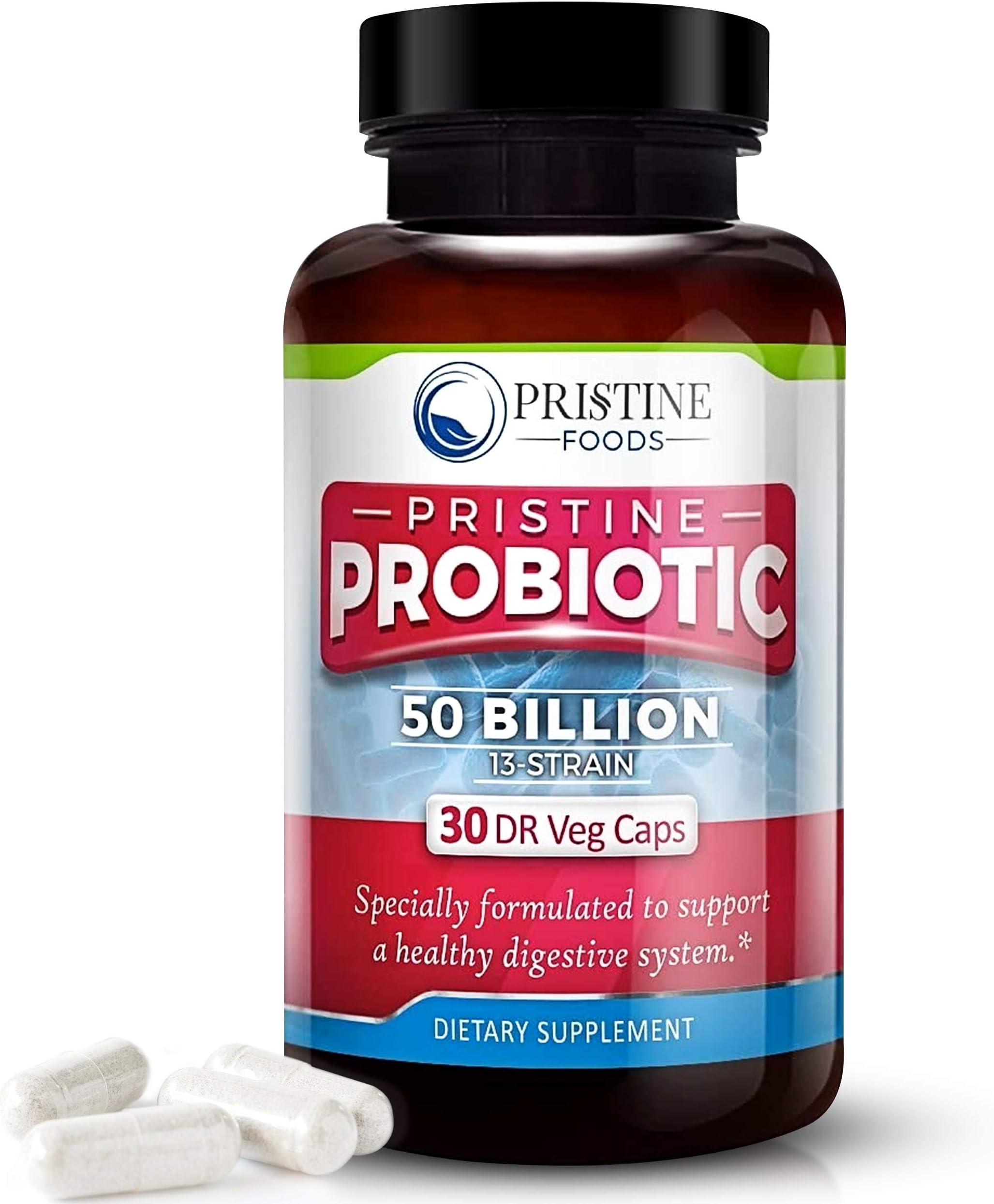 Pristine Probiotics Nutritional Dietary Supplement with 50 Billion CFUs, 13 Strains, Natural Probiotic Pill for Women, Healthy Digestive System, 1 Capsule Daily, 30 Capsules