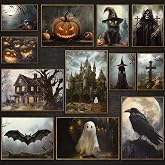 12Pcs Gothic Halloween Poster Set Retro Pumpkin Ghost Black Cat Wall Art Prints Halloween Skull Bat Wall Decoration Aesthetic Picture Prints Home Decor for Home Living Room Bedroom Unframed