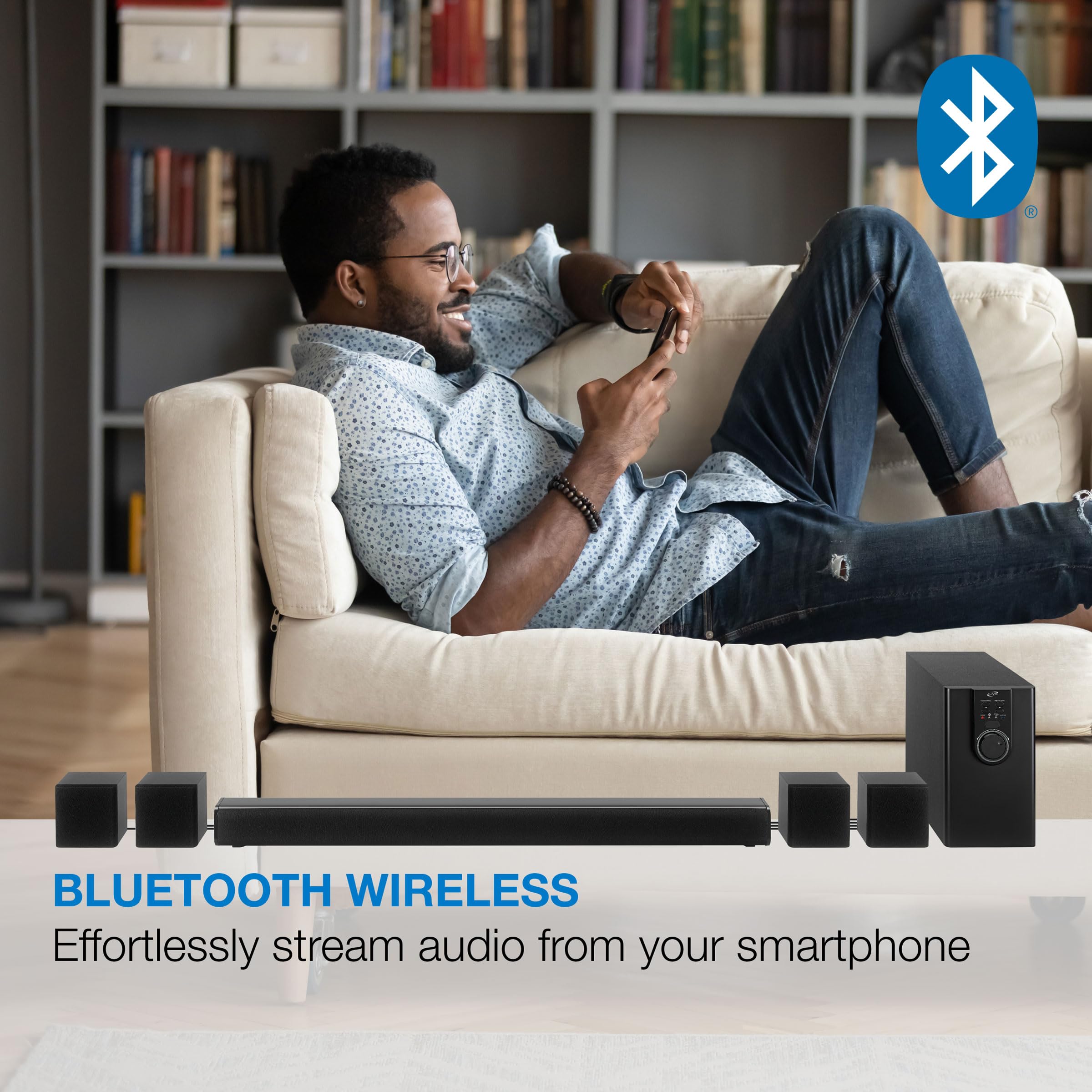 iLive Electronics 5.1 Home Theater System with Bluetooth, 6 Surround Speakers, Wall Mountable, Includes Remote, Black (IHTB159B)