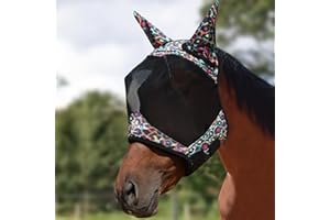 Harrison Howard Pro LumiVista Horse Half Face Fly Mask Large Eye Space with Ears UV Protection for Horse Iridescent Prints L