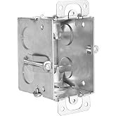 1-Gang Gangable Steel Switch Box, 2-1/2" Deep, 12.5 Cu. in., 4 MC Clamps | Gangable Steel Box with 4 MC Cable Clamps, Seven 1/2" Knockouts, Plaster Ears, Corrosion Resistant, 2-Hour Fire-Rated Walls