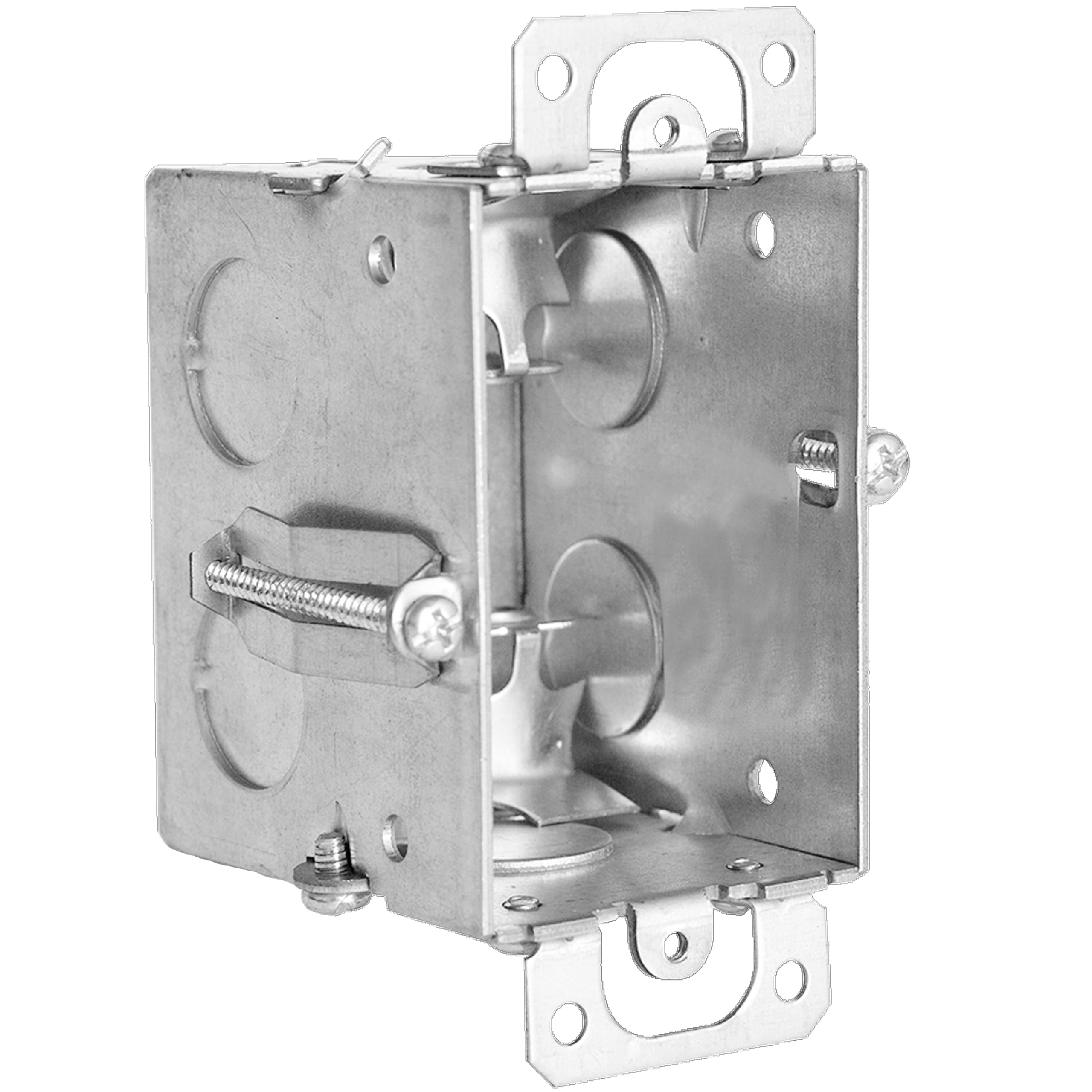 Photo 1 of 2-1/2'' Deep Switch Box, 1-Gang Metal Electrical Box, Length 2.5'', Width 4.22'', Height 2.63'', Seven 1/2'' Knockouts, with 4 MC Cable Clamps, Capacity 12.5 Cubic Inches (Pack of 1)