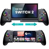 Gammeefy Portable Switch 2 Handheld Controller for Nintendo Switch 2/1/OLED | Stretchable, Enhanced Grip, Hall Effect Joysticks &amp; Analog Triggers, 8 Color RGB Lighting, Turbo, Macros