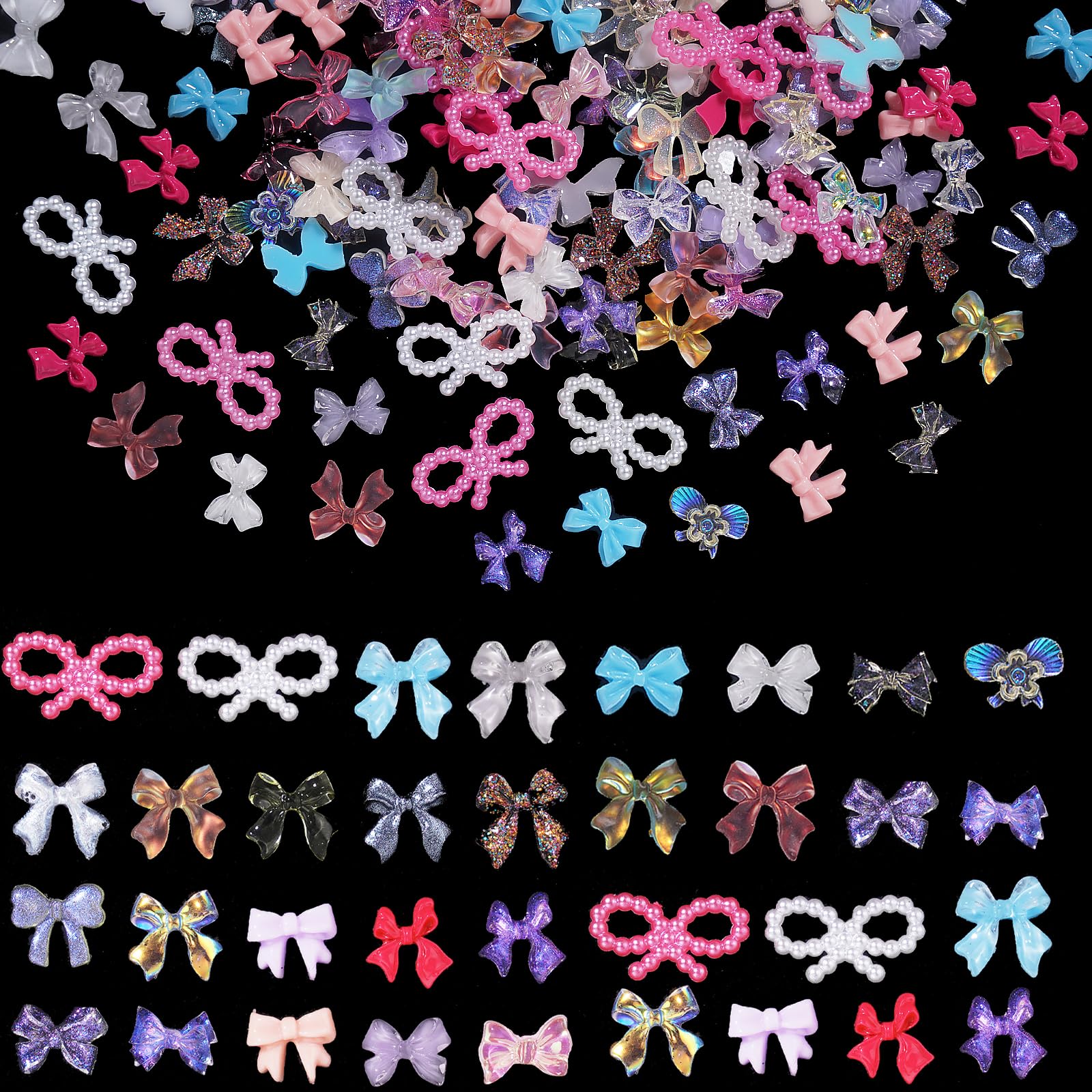 Photo 1 of 200pcs Bows Nail Charms - Assorted 3D Cute Acrylic Bowknots Mixed Color Variety Nail Ar Charms for Nails Manicure DIY Crafts Accessories