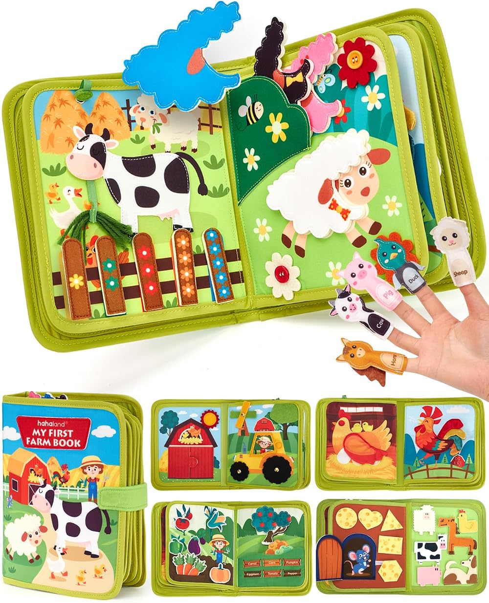 hahaland Toddler Busy Book Montessori Farm 20-in-1 Toy 1+ Year