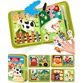 hahaland Busy Book for Toddlers 1-3 - Montessori Toys 1 Year Old Busy Board | 1 Year Old Boy Gifts Educational Quiet Activity Books 10 Pages, Toddler Christmas Stocking Stuffers One Year Old Travel Toys