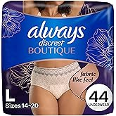 Always Discreet Boutique Incontinence and Postpartum Underwear for Women, Maximum Protection, Large, Rosy, 44 Count (2 Packs of 22)