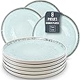 Stoneware Dinner Plates Set of 8, Modern Style Stoneware , 10.2" Ceramic Plates With Lipped Edges, Dishwasher, Microwave Safe Dinner Plates, Stoneware Plates, Kitchen Plates in Beige Blue