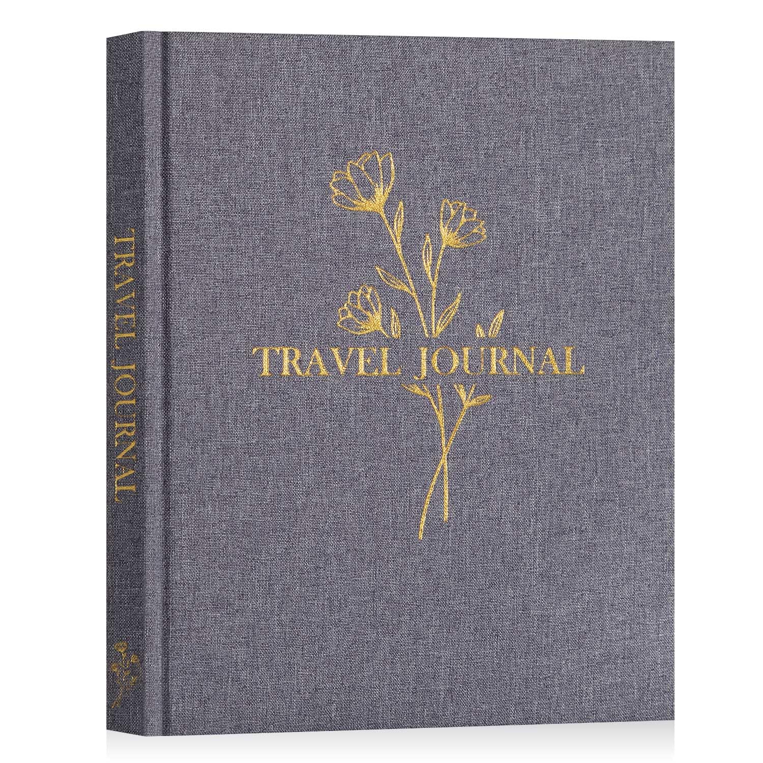 Lanpn Travel Photo Journal Notebook for Women Men, Linen Travel Log Diary Scrapbook Memory Book with Prompts, Anniversary Journals Traveling Gifts (Grey, 110 Pages)