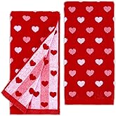 JarThenaAMCS Valentine's Day Hand Towels Jacquard Cotton Bathroom Towel Red White Pink Heart Absorbent Bath Towel for Kitchen Dish Drying Cleaning Cooking, 29.5 x 13.4 Inch, 2Pcs
