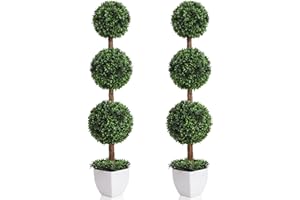 Damomo Artificial Topiaries Ball Trees Outdoor, 3.6ft Faux Boxwood Plants Topiary Triple Ball Tree(2 PCS), Fake Shrubs Trees Potted Decorative Indoor Porch or Garden（43inch）