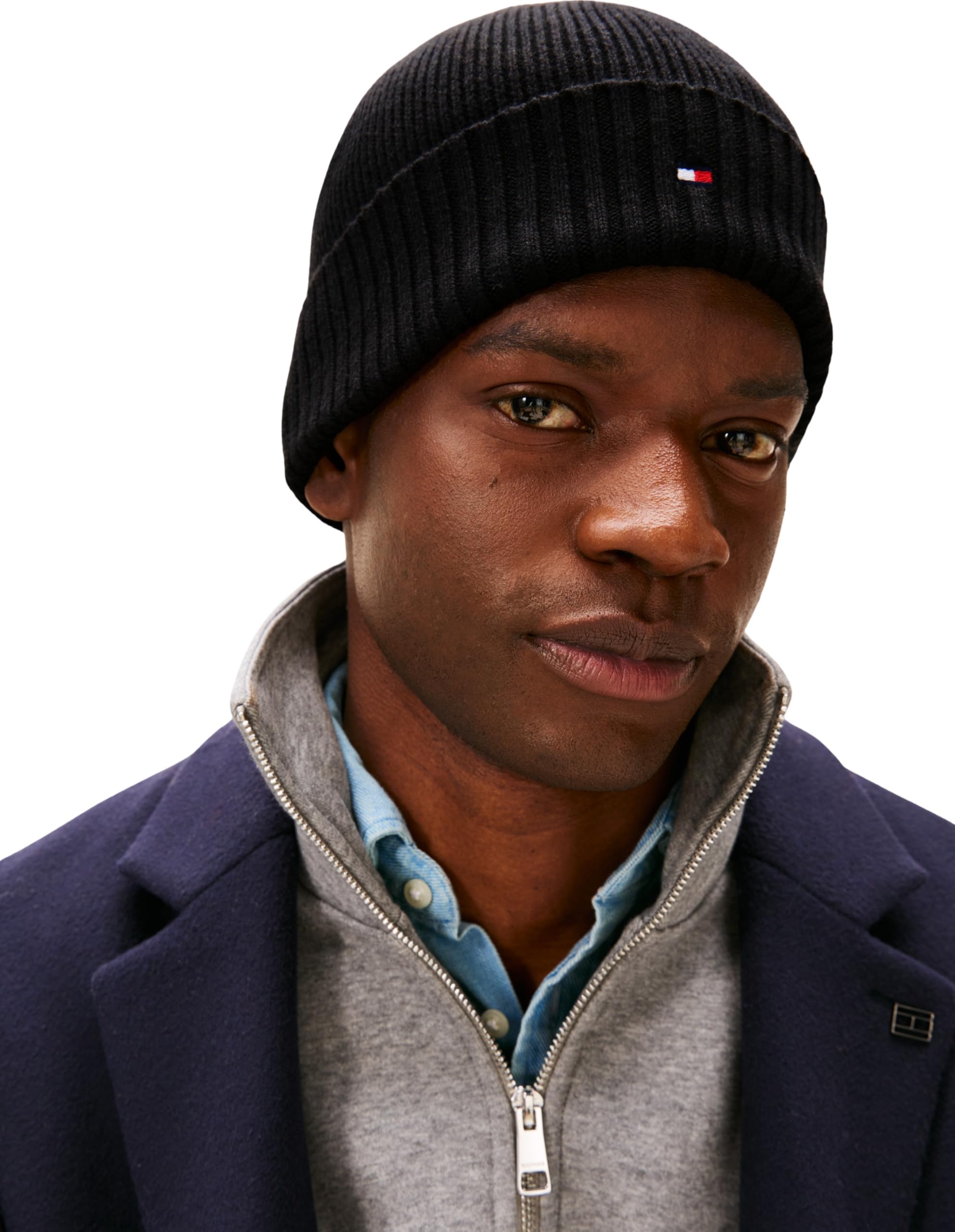 Tommy Hilfiger Herren Strickmütze Flag Cotton Beanie mit Kaschmir, Schwarz (Black), Einheitsgröße 4