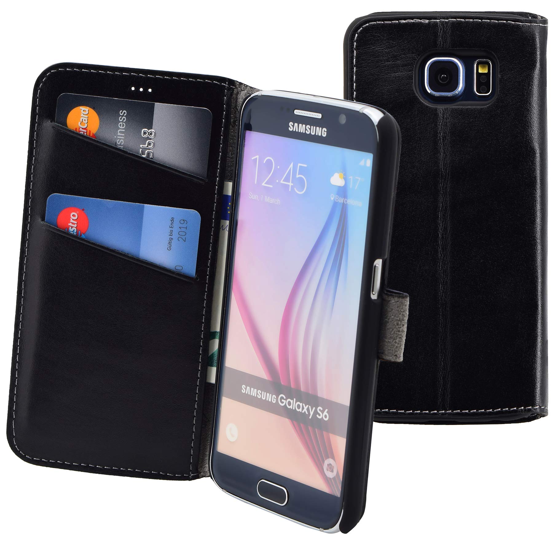 Original Suncase book-style leather case for Samsung Galaxy S5, S6, S6 Edge, S7, S7 Edge, genuine leather with card holder and stand function, case holder sleeve