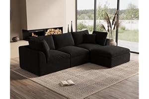 110" Cloud Sectional Couches for Living Room, Boneless L-Shape Couch with Ottoman, 3 Seater Modular Sectional Sofa
