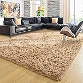 Ompaa Beige Area Rug 9x12 Rugs Large Living Room Fluffy Carpet for Bedroom Dorm, Non-Slip High Pile, Light Tan Modern Big Shag Rug for Classroom Kids Playroom Nursery Home Office Decor