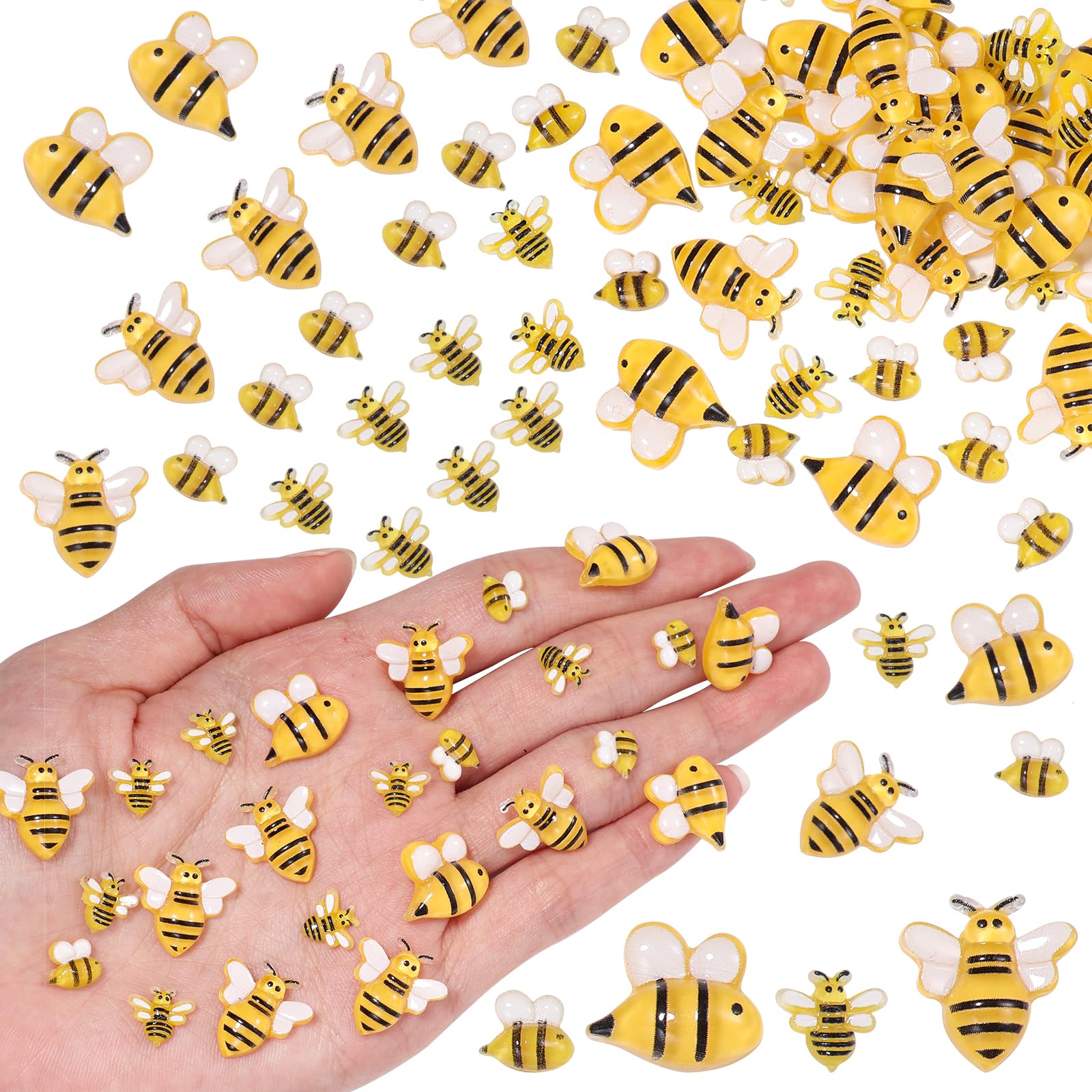 Photo 1 of 80 Pcs Resin Honey Bees for Crafting, Plastic Bumble Bee Decor for DIY Wreath Embellishments and Bee Themed Party Supplies