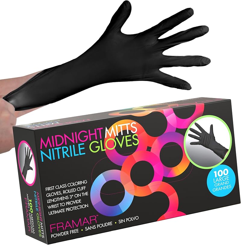 FRAMAR Black Nitrile Gloves Large 100 Count Disposable Non Latex