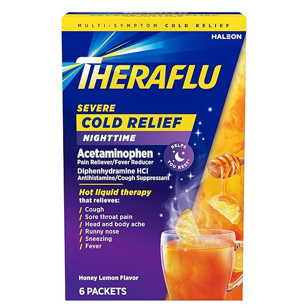 THERAFLU NIGHTTIME SEVERE COLD RELIEF HONEY LEMON FLAVOR POWDER – 6 CT