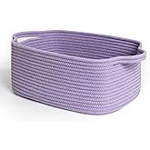 MEGASKET Purple Woven Basket, 13.5” x 10” x 6” Purple Empty Gift Basket to Fill, Decorative Cotton Rope Storage Bin for Organizing, Cute Baby Nursery Organizer, Rectangle Dog Toy Bin, Room Decor