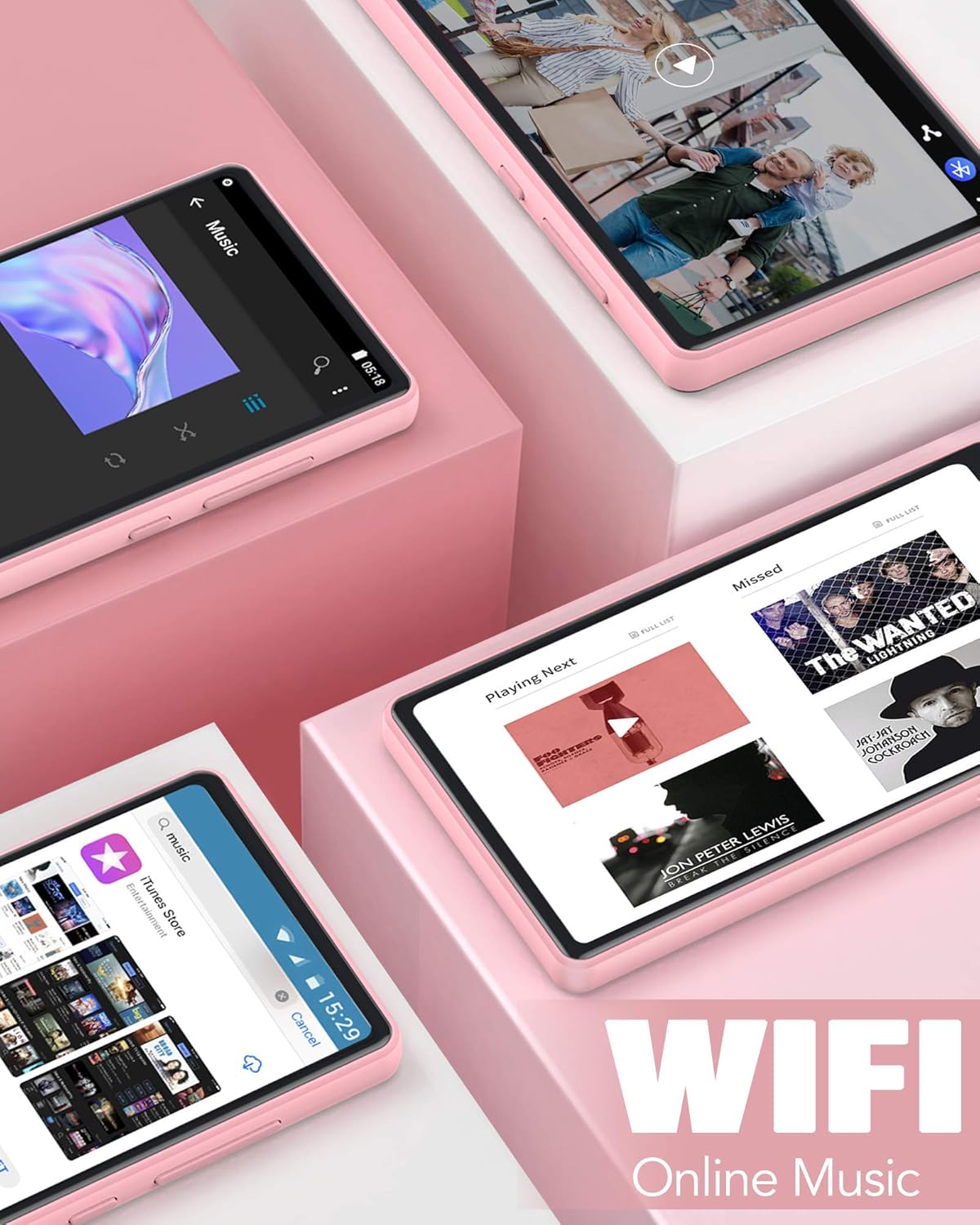 WiFi MP4 Player with Bluetooth, AGPTEK 4 inch Touch Screen 8GB Video Music Player Support APPs, Spotify, FM Radio, up to 32GB, Pink: Home Audio & Theater