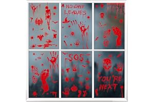 FUULOXE 9 Sheets Halloween Window Clings Bloody Handprint Footprints Stickers Double Sided Static Wall Floor Decals Scary Halloween Decoration Window Sticker