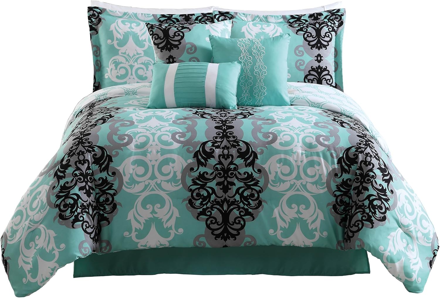 Amazon Com Carmela Home Studio 17 Downton 7 Piece Full Queen Comforter Set Aqua Home Kitchen