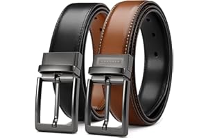 CHAOREN Reversible Mens Belt 1 Piece - 1 3/8" Mens Belts Leather for Casual Jeans Dress - One Belt, Two Colors
