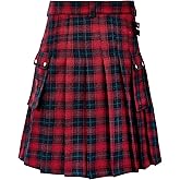 Zando Kilt for Men Scottish Kilt Traditional Highland Tartan Casual Utility Kilts with Adjustable Waist & Big Pockets