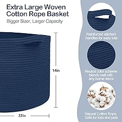 MEGASKET Dark Blue Basket for Organizing, 22" x