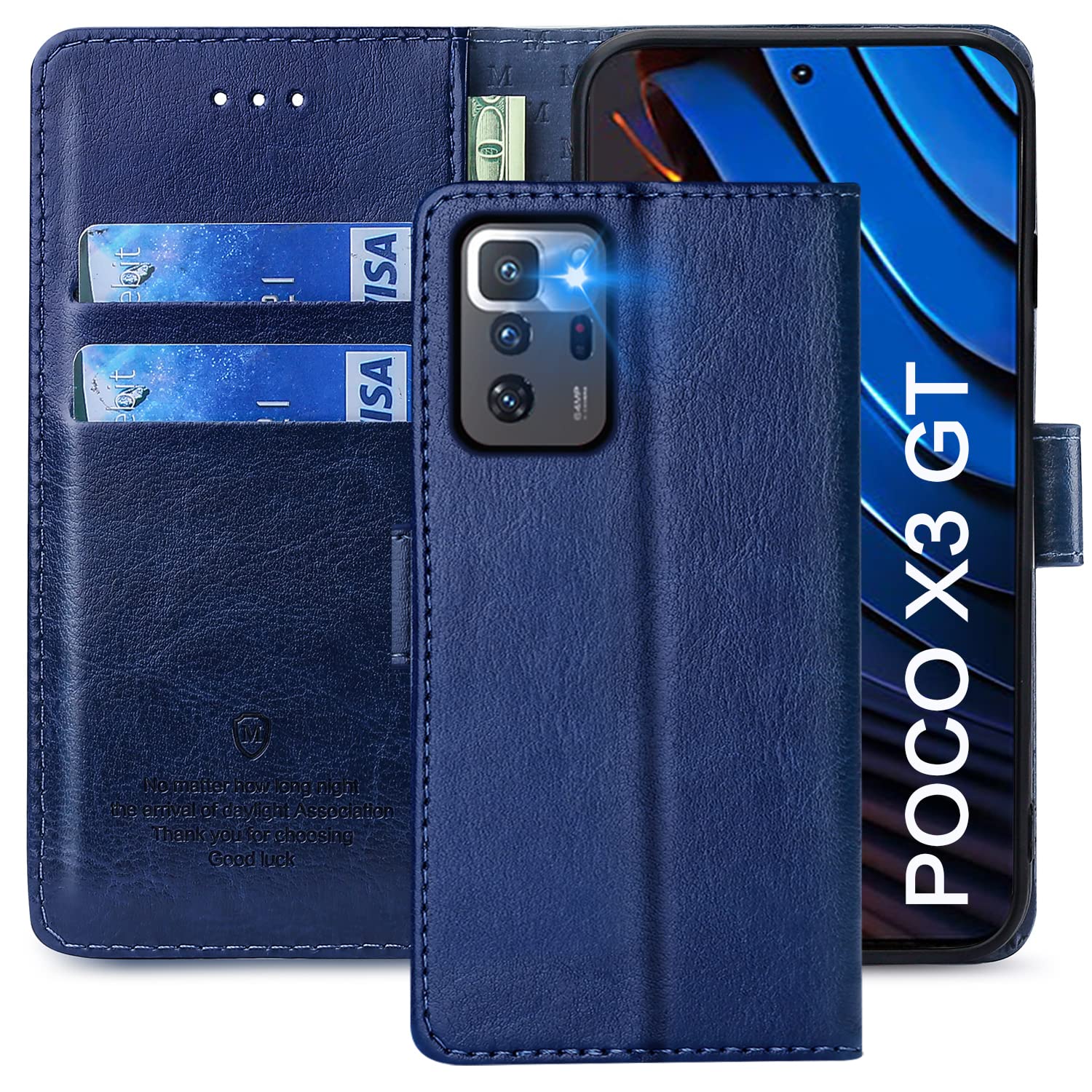 FMPCUON Case For Xiaomi POCO X3 GT,High-grade Leather Flip Wallet Phone Case Cover for Xiaomi POCO X3 GT Inches [Card Slots] [Kickstand] [Magnetic Closure]-(Blue) — image 1