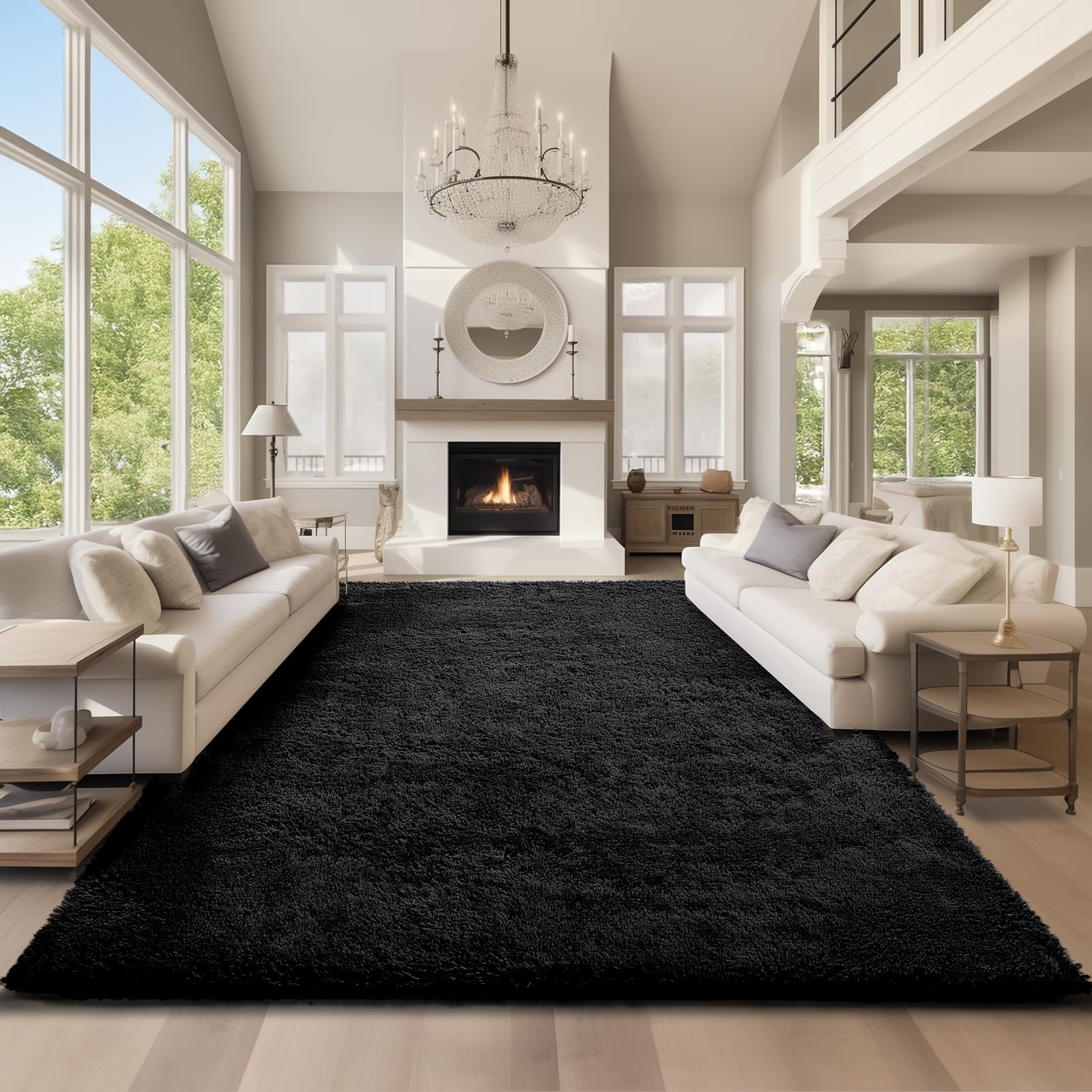 Photo 1 of Ophanie Area Rugs 9x12 Living Room, Large Black Bedroom Carpet, Big Shag Indoor Thick Soft Nursery Rug, Fluffy Carpets for Boy and Girls Room Dorm Home Decor Aesthetic