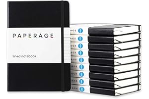 PAPERAGE Lined Journal Notebooks, 10 Pack, (Black), 160 Pages, Medium 5.7 inches x 8 inches - 100 gsm Thick Paper, Hardcover