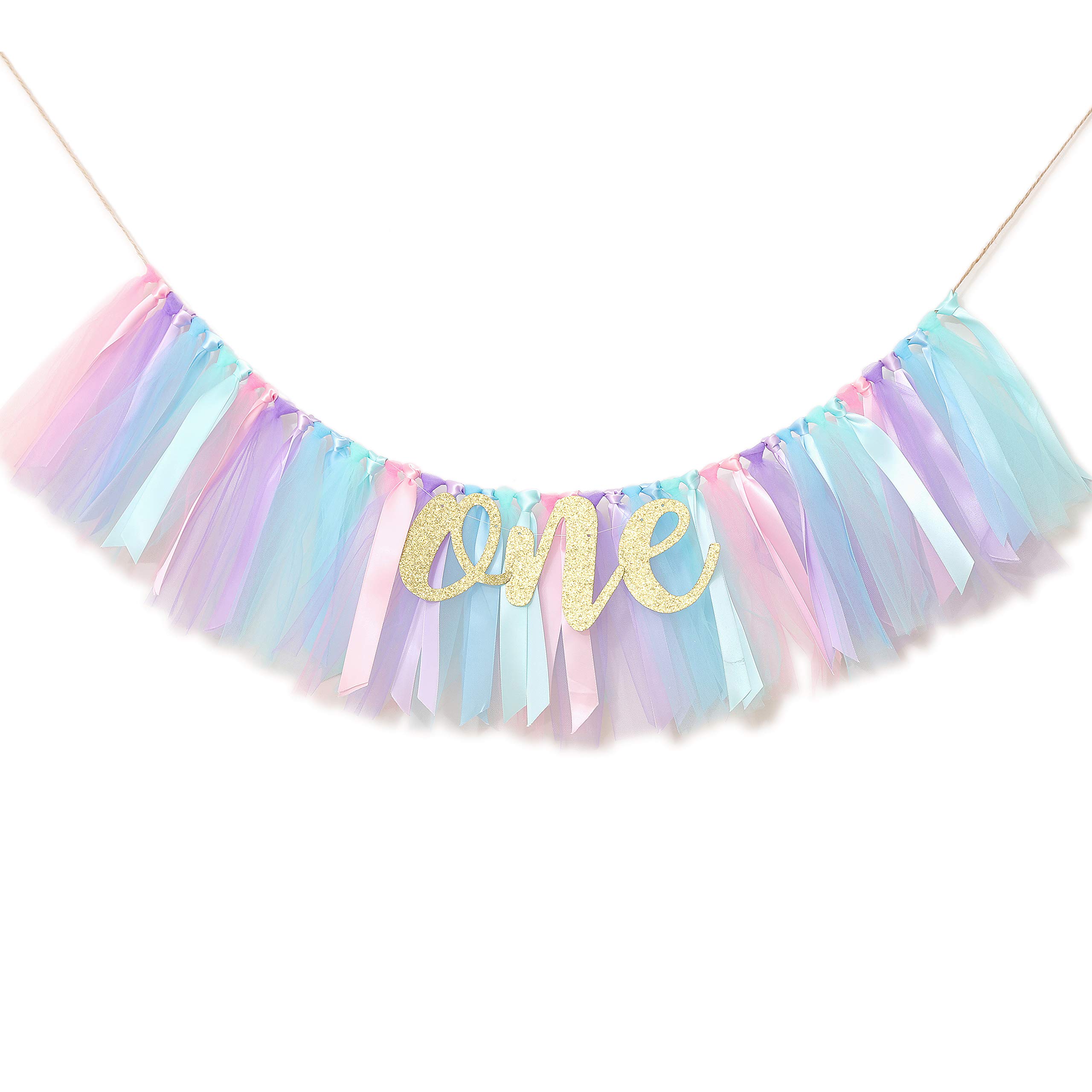 Photo 1 of WAOUH Baby Girl Banner for 1st Birthday - Highchair Banner for First Birthday Decoration, Cake Smash Photo Prop, Tulle Garland Banner (Light Aqua and Light Blue)