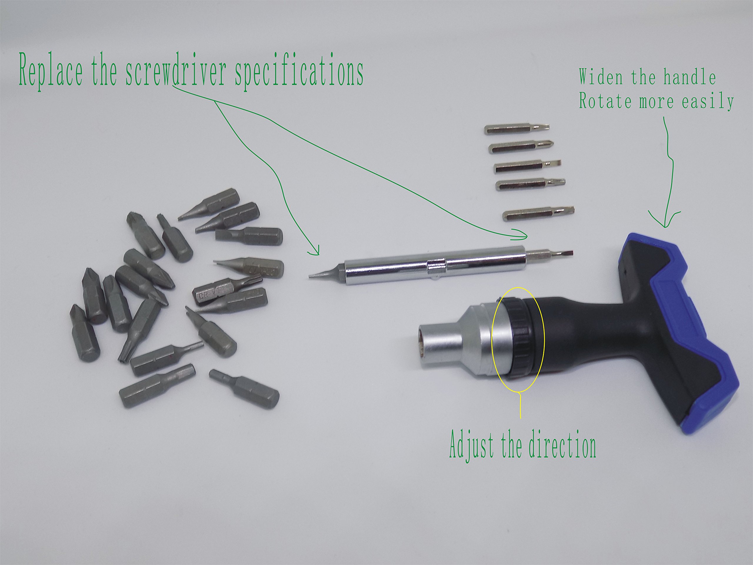 Screwdriver set, 26 can replace the high-strength screw head, removable more convenient, handle with forward and reverse conversion knob, can be used for daily maintenance of various home, demolition.