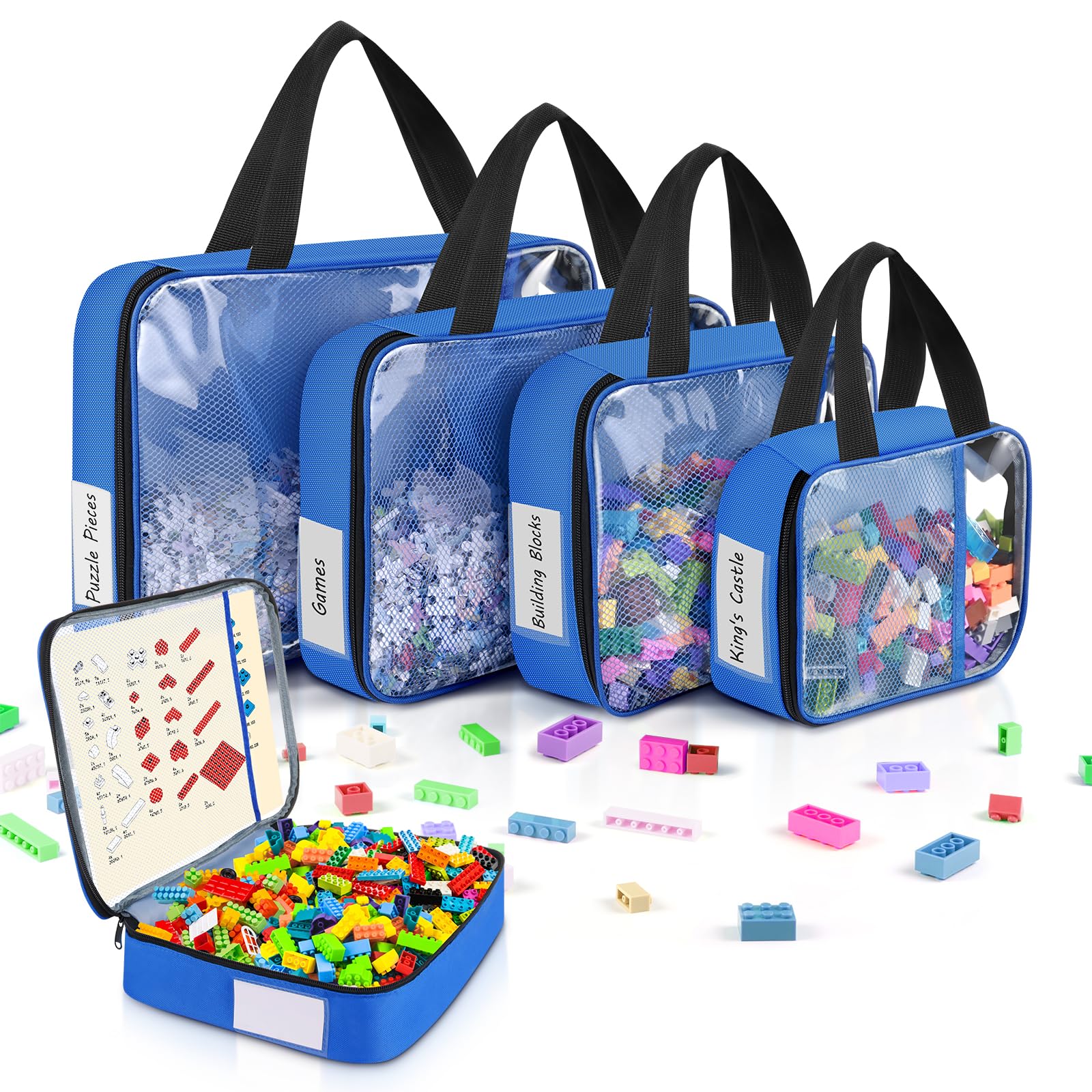 Photo 1 of 4 Pcs Toy Storage Bags with Zipper & Labels, Organizer Bags for Lego Storage, Travel Organizer Bag for Building Blocks, Car Toys, Puzzles, Board Games, Crafts
