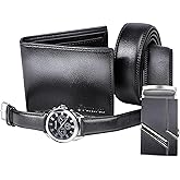 papasgix Gifts for Men, Men's Watch Set, Black Artificial Leather