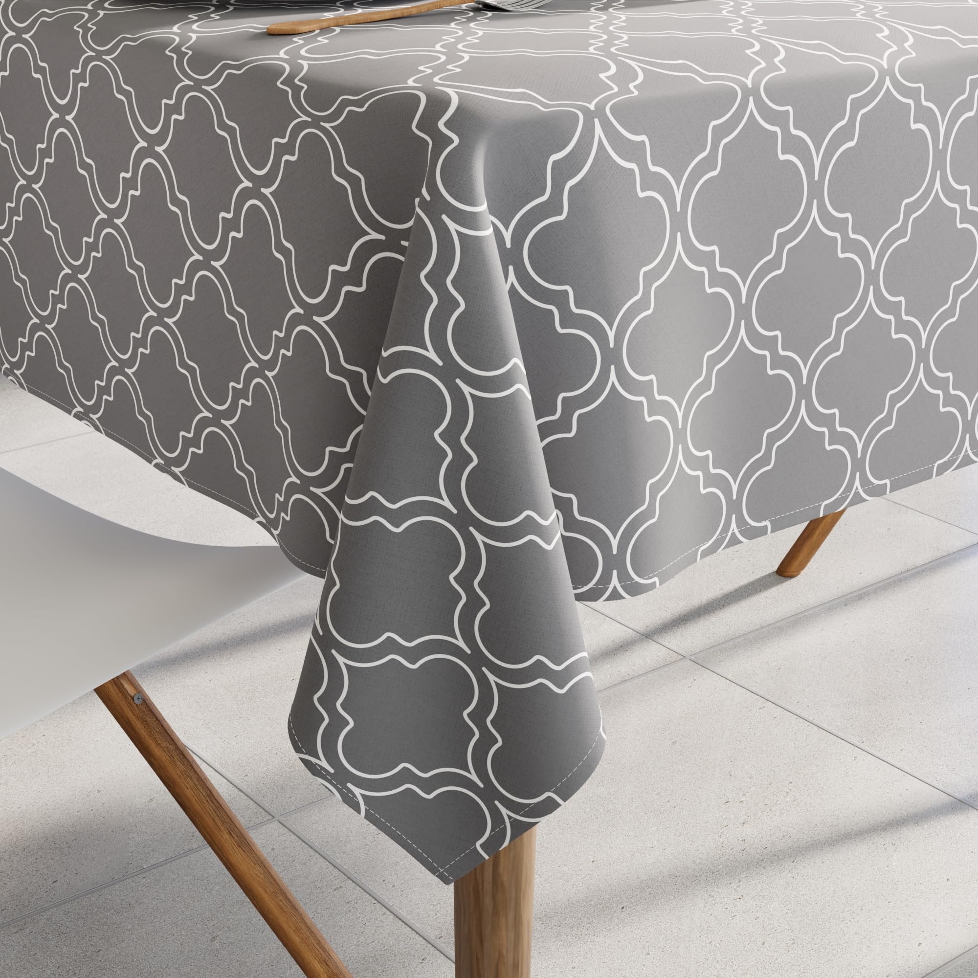 Encasa XO Printed Tablecloth 145x145 cm for 4 Seater Dining Table of length upto Square, 100% Cotton, Machine Washable, Durable, Rectangular, for Home, Restaurant, Banquet - Grey Tiles