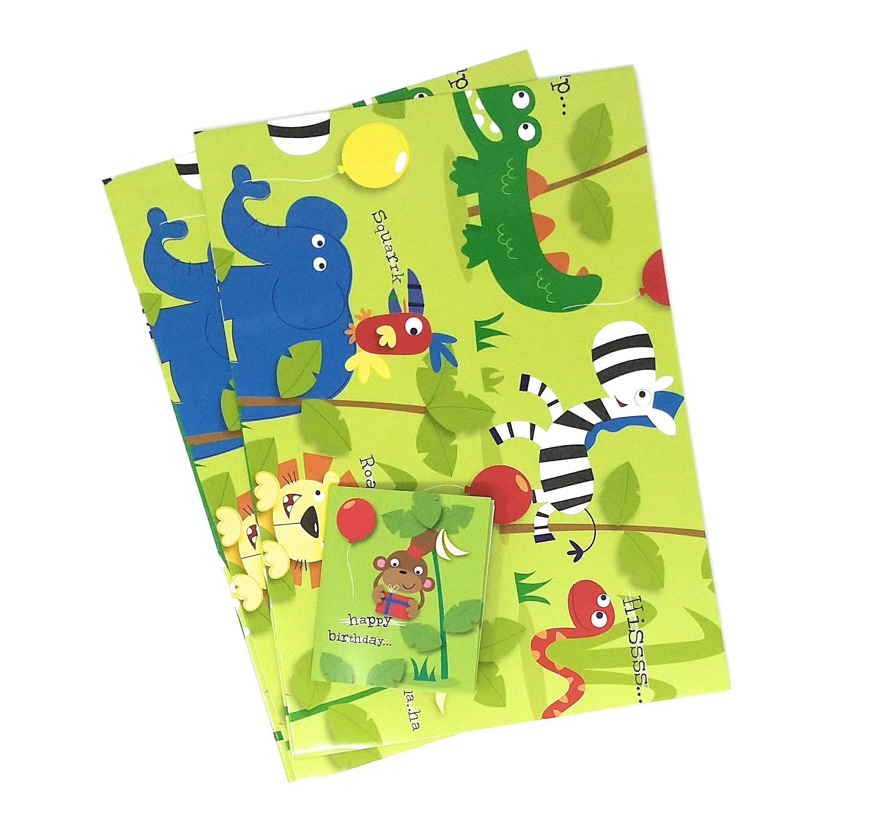 Simon Elvin Wrapping Paper Animal Safari 2 Sheets with Matching Tags