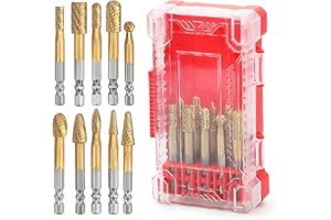 GRIXLEN 10 Pieces Set Carbide Burr Set with 1/4 inch Hex Shank,Double Cut Tungsten Carbide Rotary Burr Set for DIY Grinder Metal Wood Carving Engraving Polishing Drilling Grinding Milling Cutting