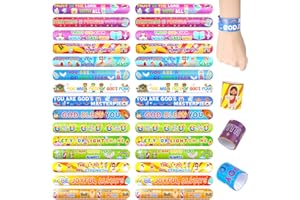 LovesTown 48PCS Christian Snap Bracelets, Bible Verses Religious Slap Wristbands Slap Bracelets for Kids Sunday School Gifts Classroom Prizes