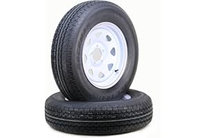 ROCKMAN Trailer Tire Wheel Assembly ST205/75R15 8-Ply D 107M 5 Lug on 4.5" PCD White Spoke Rim,SET 2