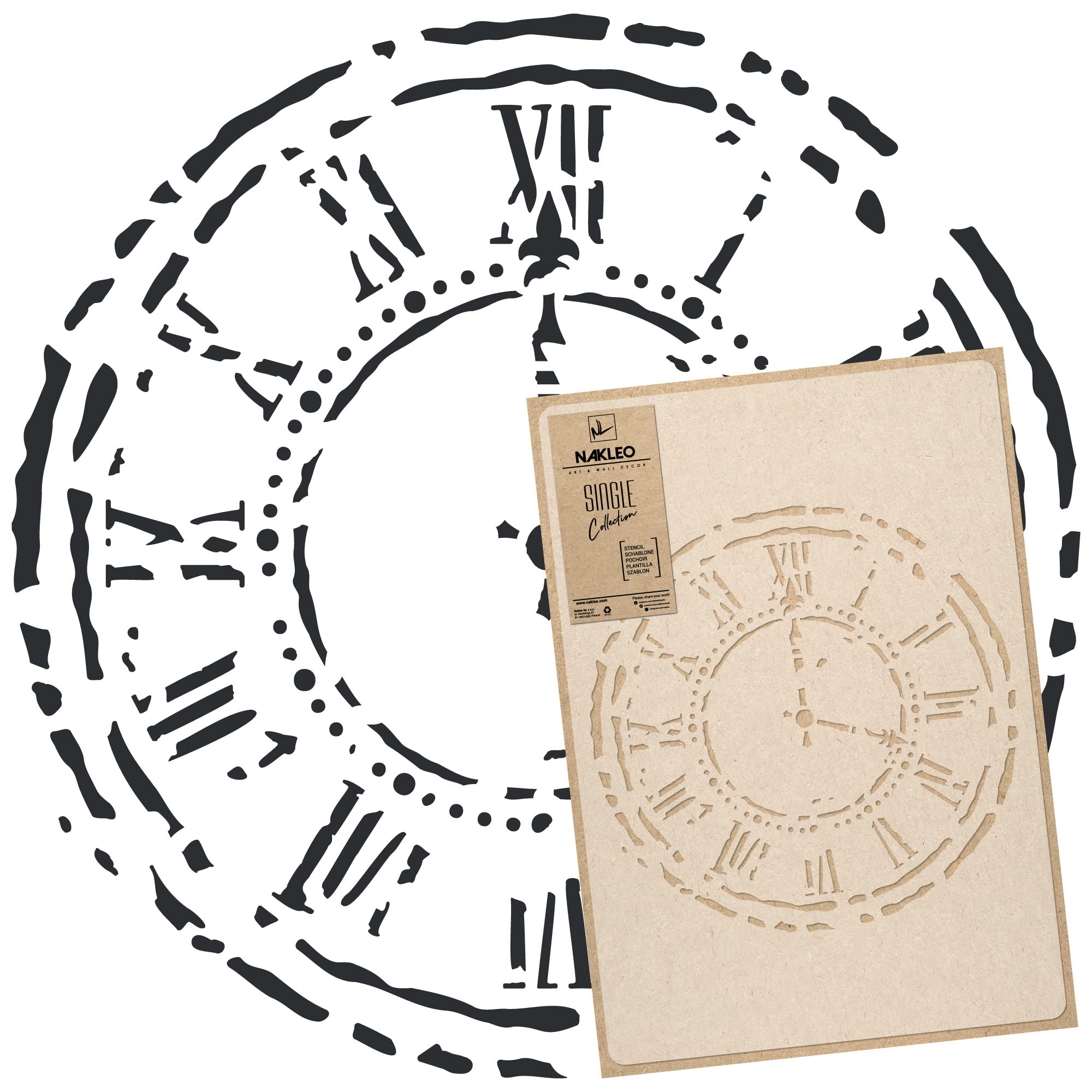 NAKLEO Large Wall Painting Stencil 43x64 cm, Wall Clock Face Pattern, Reusable Plastic Template, DIY Art and Craft Home Decor, Floor Wood Fabric Furniture