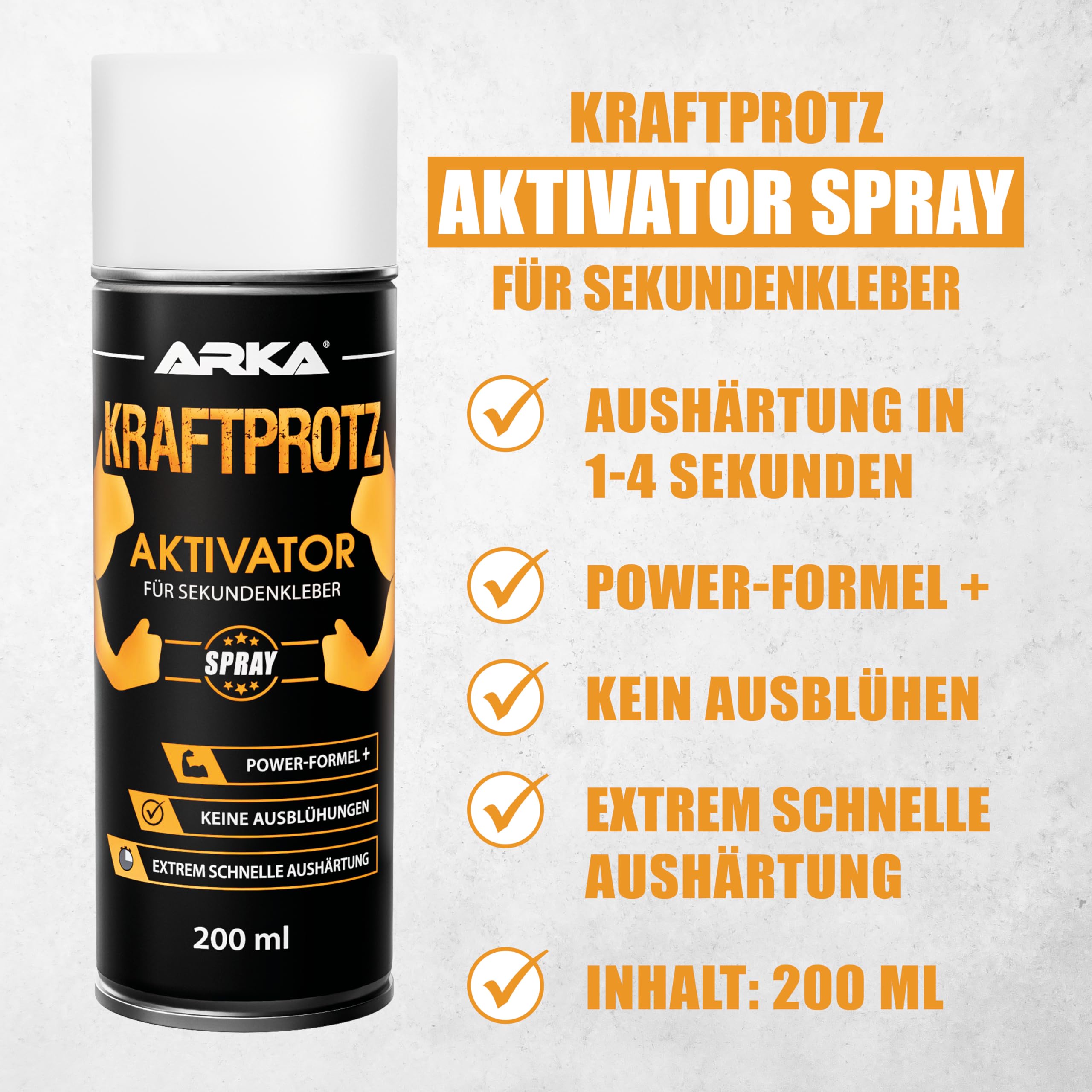 Aktivator Spray 200 ml für Sekundenkleber – Aushärtungsbeschleuniger blitzschnell in 1–4 Sek – hitze- & wasserfest, rückstandsfrei – für Cyanacrylat, Kunststoff, Glas, Metall, Holz – KRAFTPROTZ 4