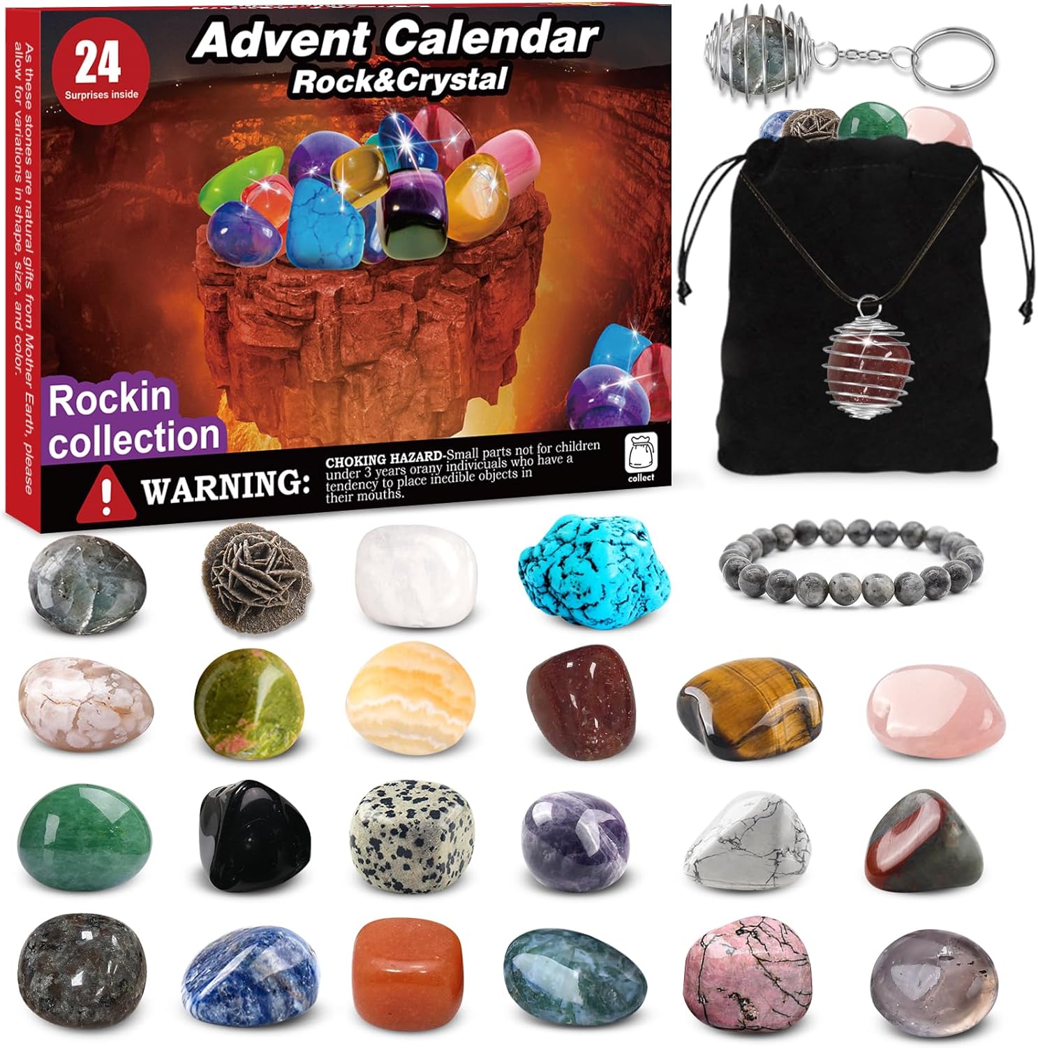 Advent Calendars - Advent Calendar 2023 Crystal for Kids - 24 Days Christmas Countdown Calendar with Natural Rocks, Gemstones, Stones, Crystals & Minerals for Learnning, Collection, Science Gift & Xmas Gift for Girls Boys Adult & Geology Enthusiasts
