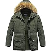 CREATMO US Men's Big and Tall Winter Coat Waterprpoof Long Puffer Jacket Thicken Parka with Removable Fur Hooded