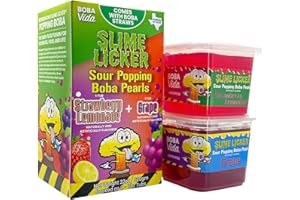 Slime Licker by BobaVida Strawberry Lemonade & Grape Sour Popping Boba Pearls| No Corn Syrup Fruit Boba Pearls | Popping Boba For Drinks & Desserts | Includes Straws | 1 flavor each (2 Tubs)
