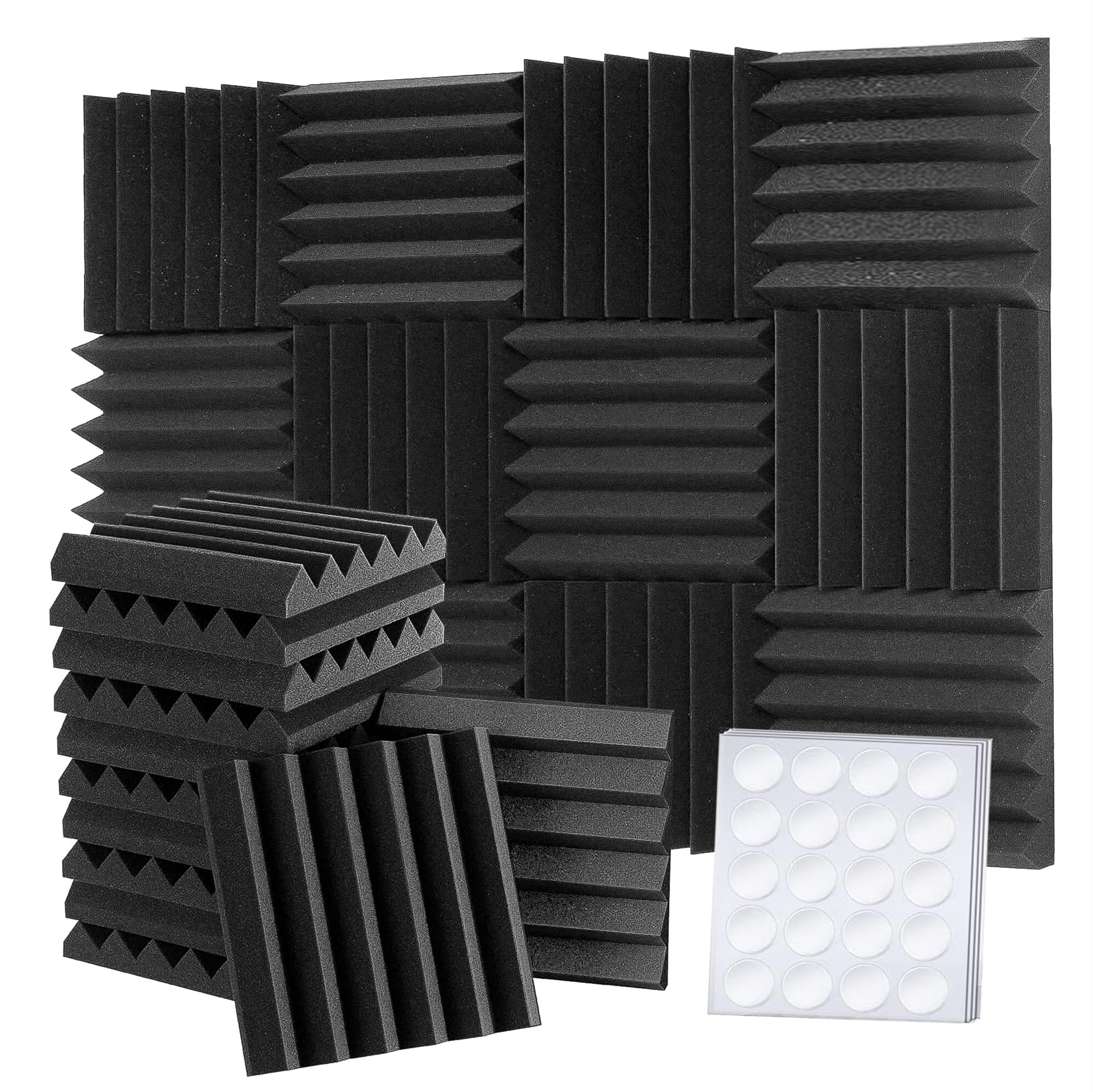 12 Pack Set Acoustic Foam Panels, 2" x 12" x 12" Sound Proofing Panel, Foneso Acoustic Wall Panels, Black Sound Absorbing Panel for Studio/Podcast Recording/Playrooms/Offices (Wedge Tiles)