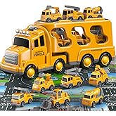 Beby Buty 8 in 1 Construction Trucks Cars Toys for Toddlers 3-5, Boy Toddler Car Truck Toys with Playmat and Light Sound, Birthday Gifts for 3 4 5 6 Year Old Boy