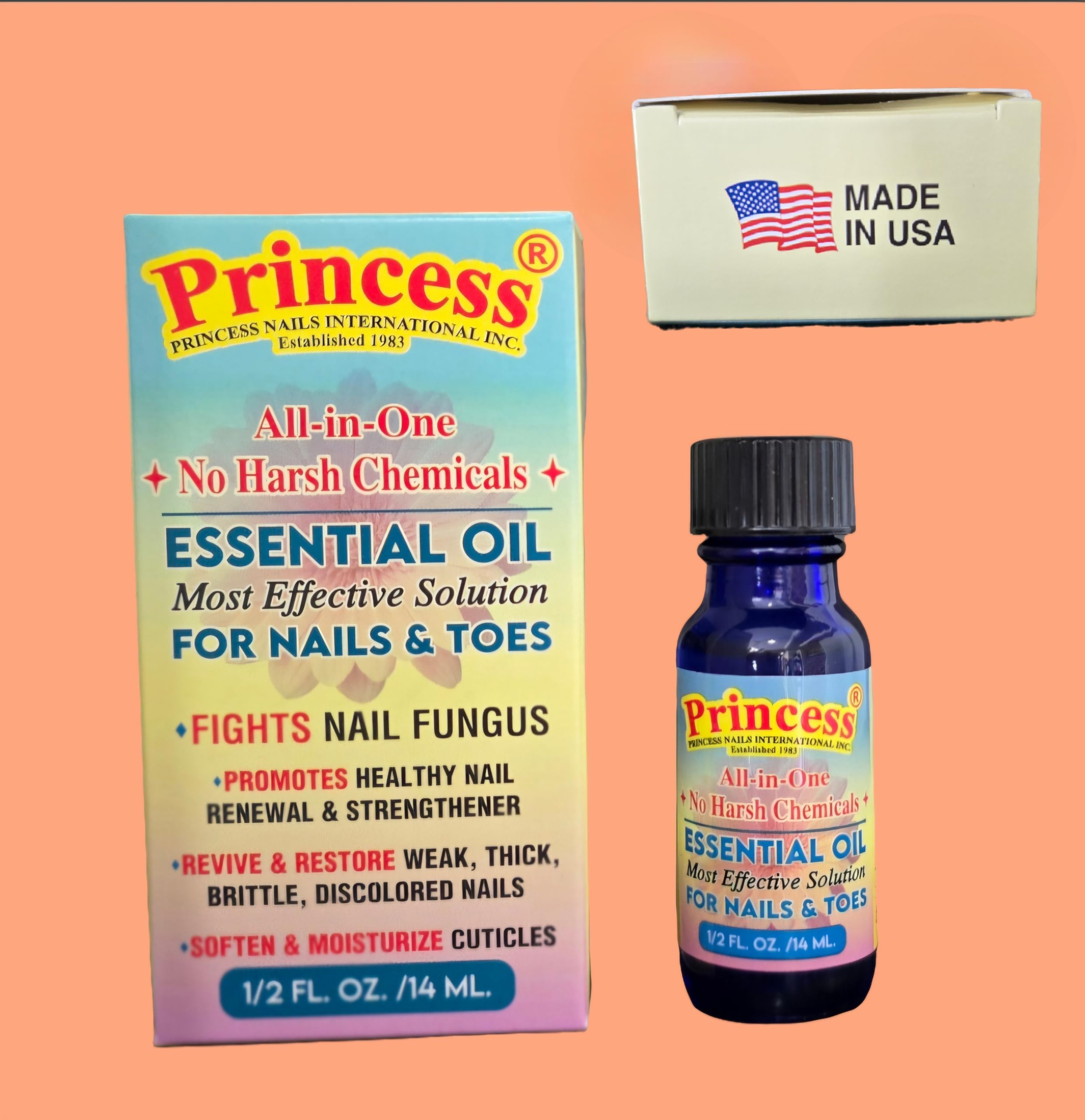 Princess Essential Oil Nail Fungus Treatment /100% Made in USA/Organic Natural Ingredients/Healthy Renewal/Restore Weak & Discolored/Moisturize Cuticles 1/2 FL.OZ 14 ML