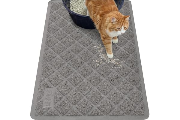GORILLA GRIP Water Resistant Cat Litter Box Catcher Mat 89x58 cm, Easy Cleaning Mess Trapper Protects Floors, Stays in Place
